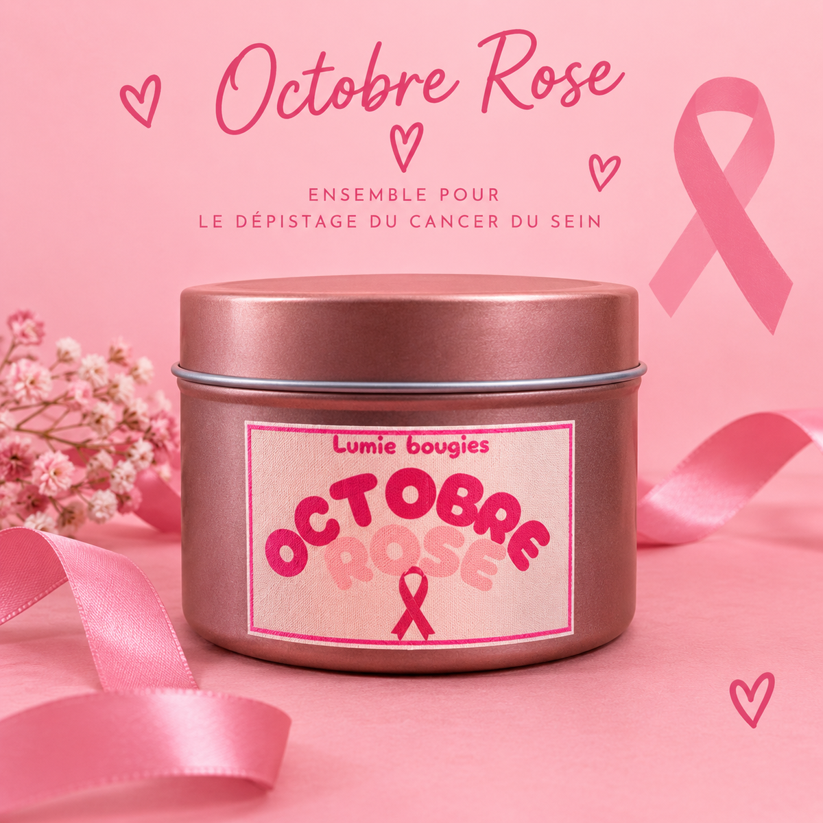 Bougie Octobre Rose - Senteur bois de rose
