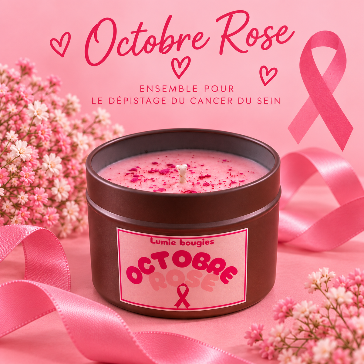 Bougie Octobre Rose - Senteur bois de rose