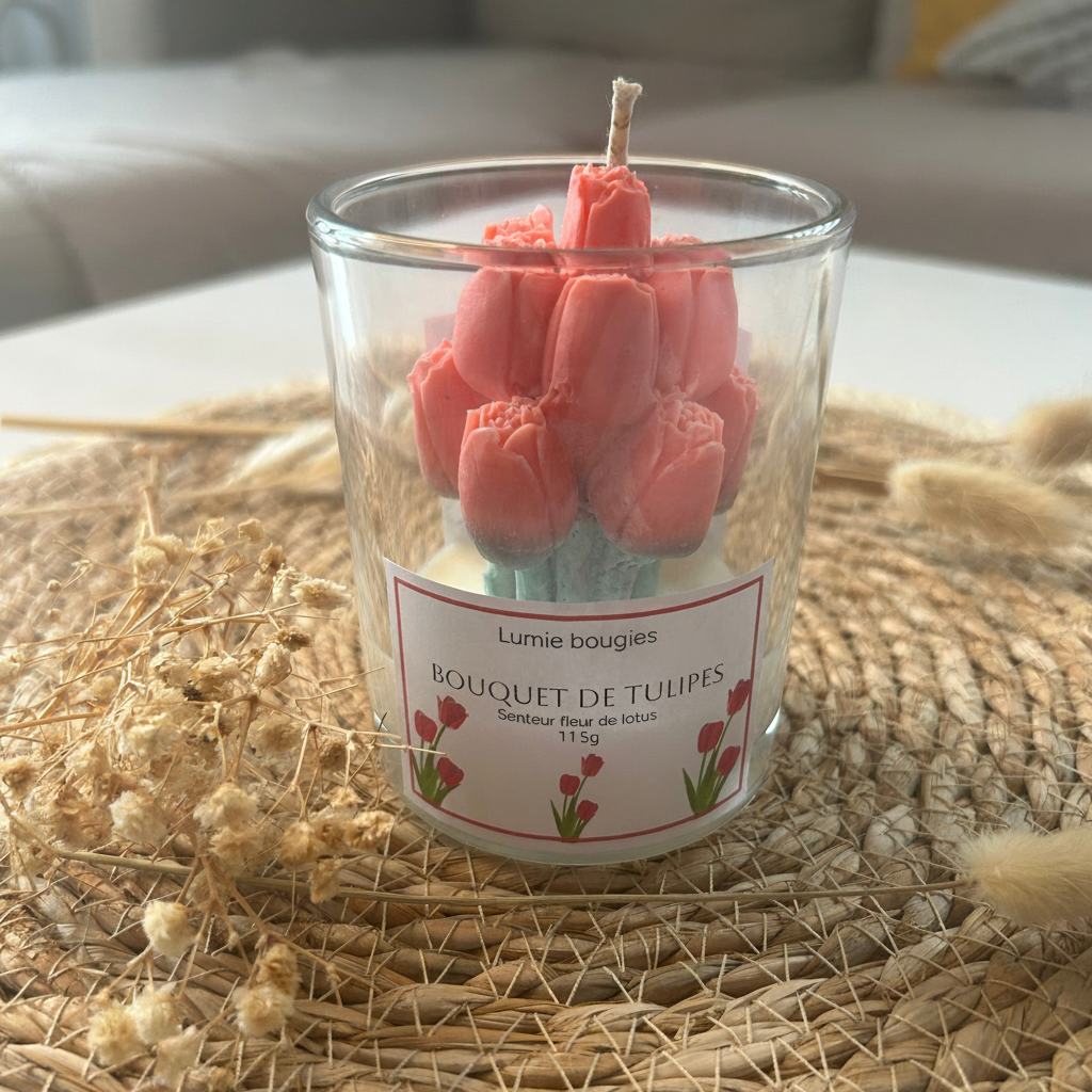 Bougie bouquet de tulipes - Senteur fleur de lotus